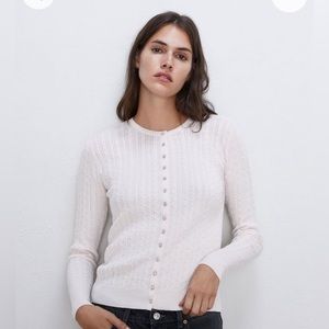 Zara cable textured cardigan bejeweled buttons jacket